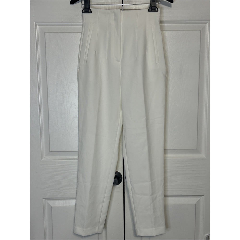 ZARA High Waisted Tapered Trousers White‎ Pleated Dress Pants Preppy Size XS